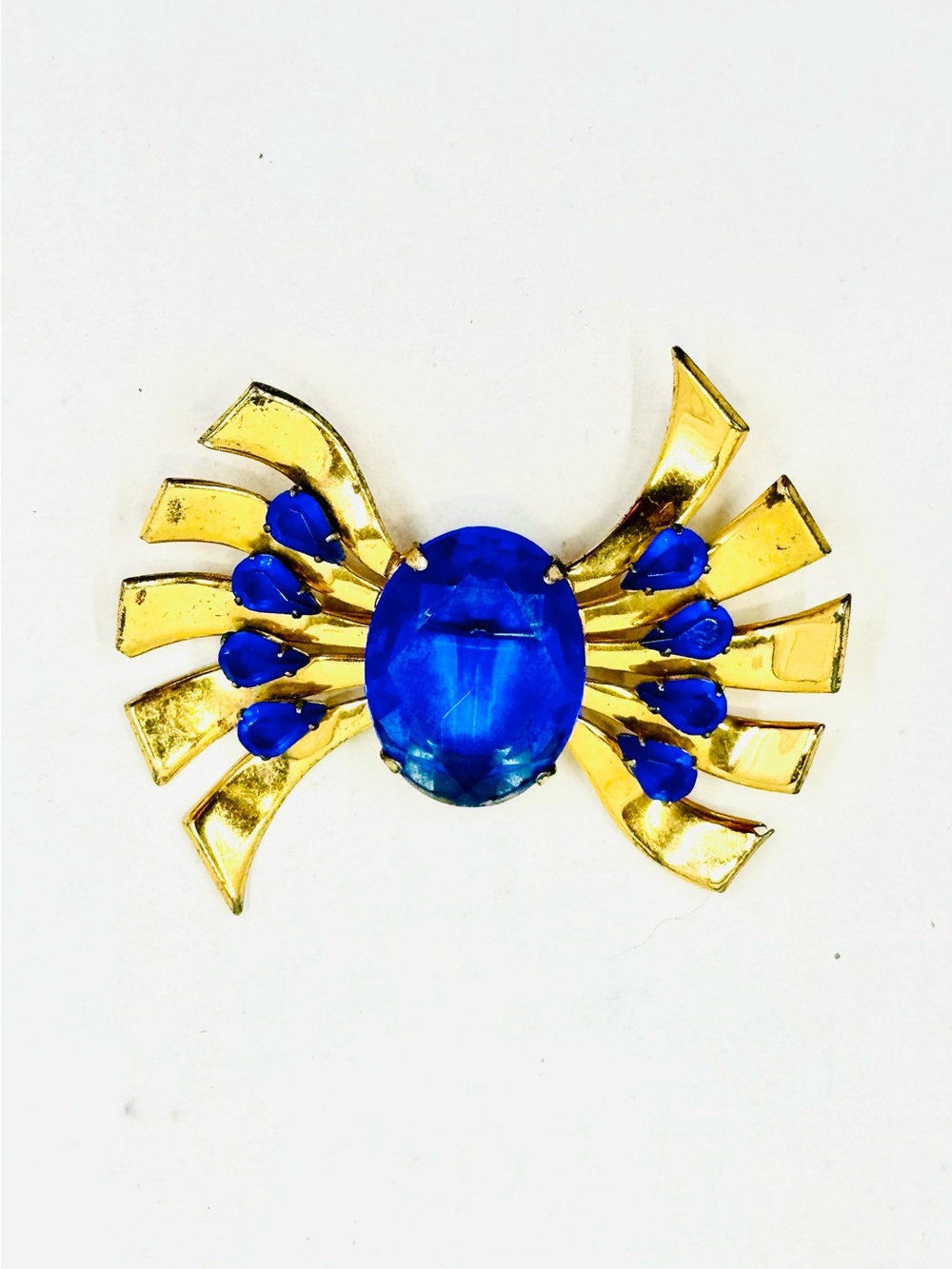 Juliana Vintage Sterling Silver Vermeil Venus Flame Brooch Blue Faceted Crystals